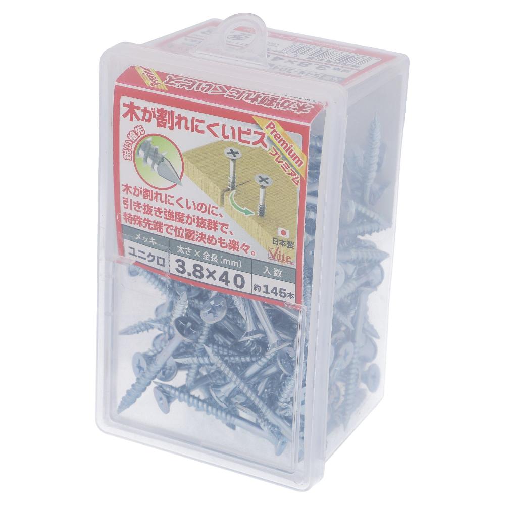 鉄/ユニクロ 木が割れにくいビス プレミアム フレキ付 3.8X40 (145本入)
