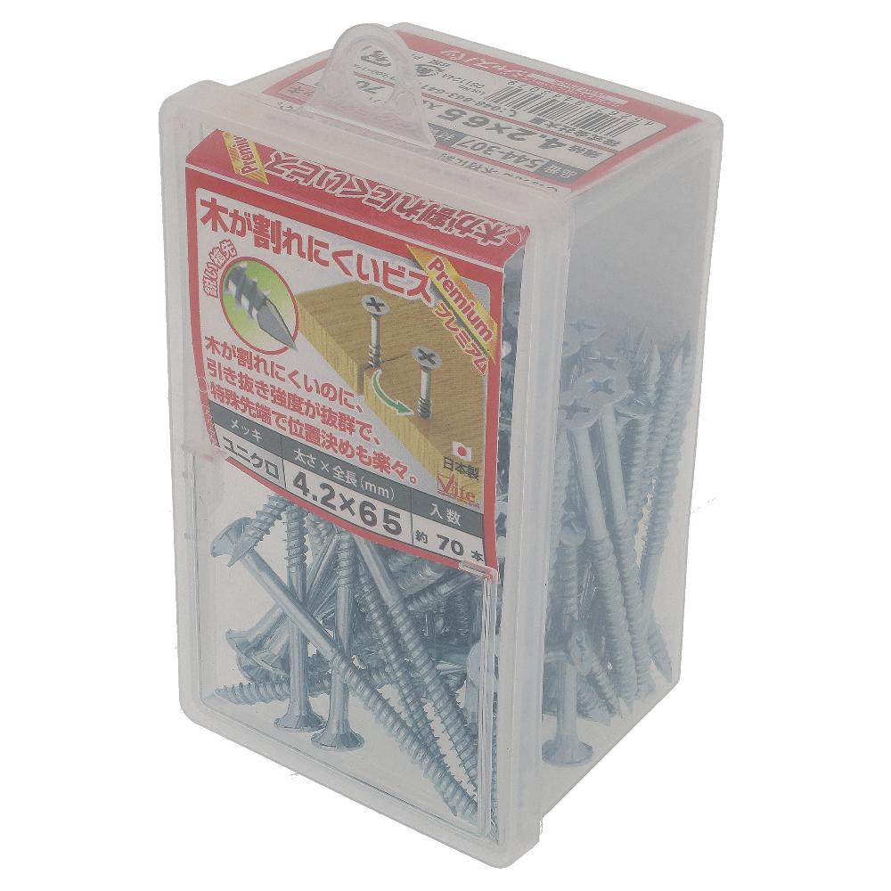 鉄/ユニクロ 木が割れにくいビス プレミアム フレキ付 4.2X65 (70本入)