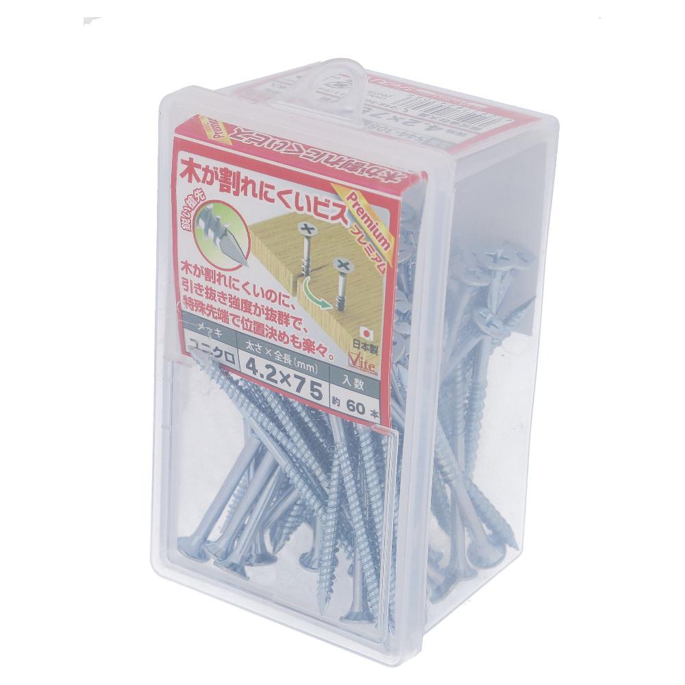 鉄/ユニクロ 木が割れにくいビス プレミアム フレキ付 4.2X75 (60本入)