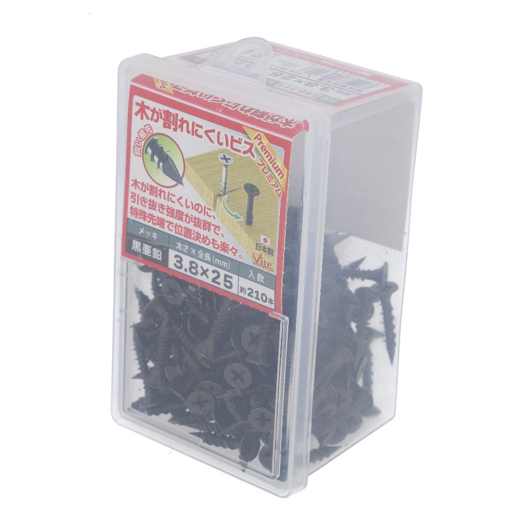鉄/黒亜鉛メッキ 木が割れにくいビス プレミアム フレキ付 3.8X25 (210本入)