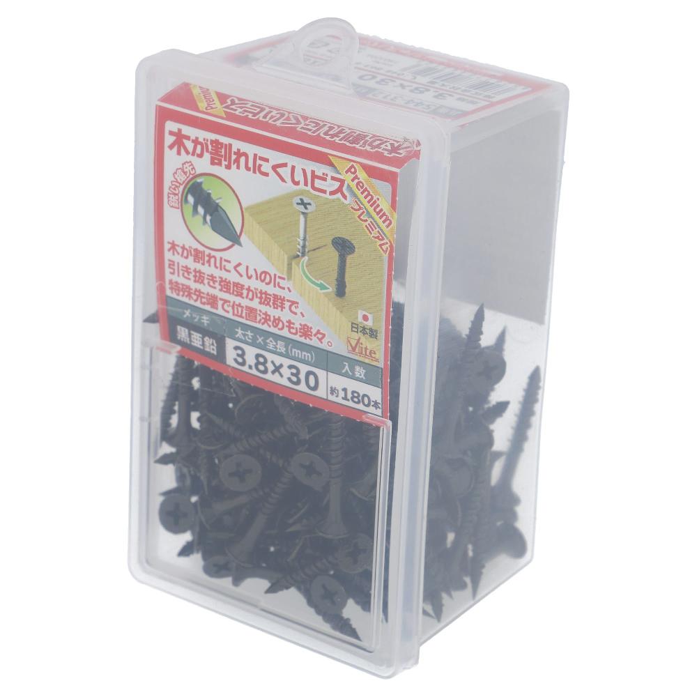 鉄/黒亜鉛メッキ 木が割れにくいビス プレミアム フレキ付 3.8X30 (180本入)