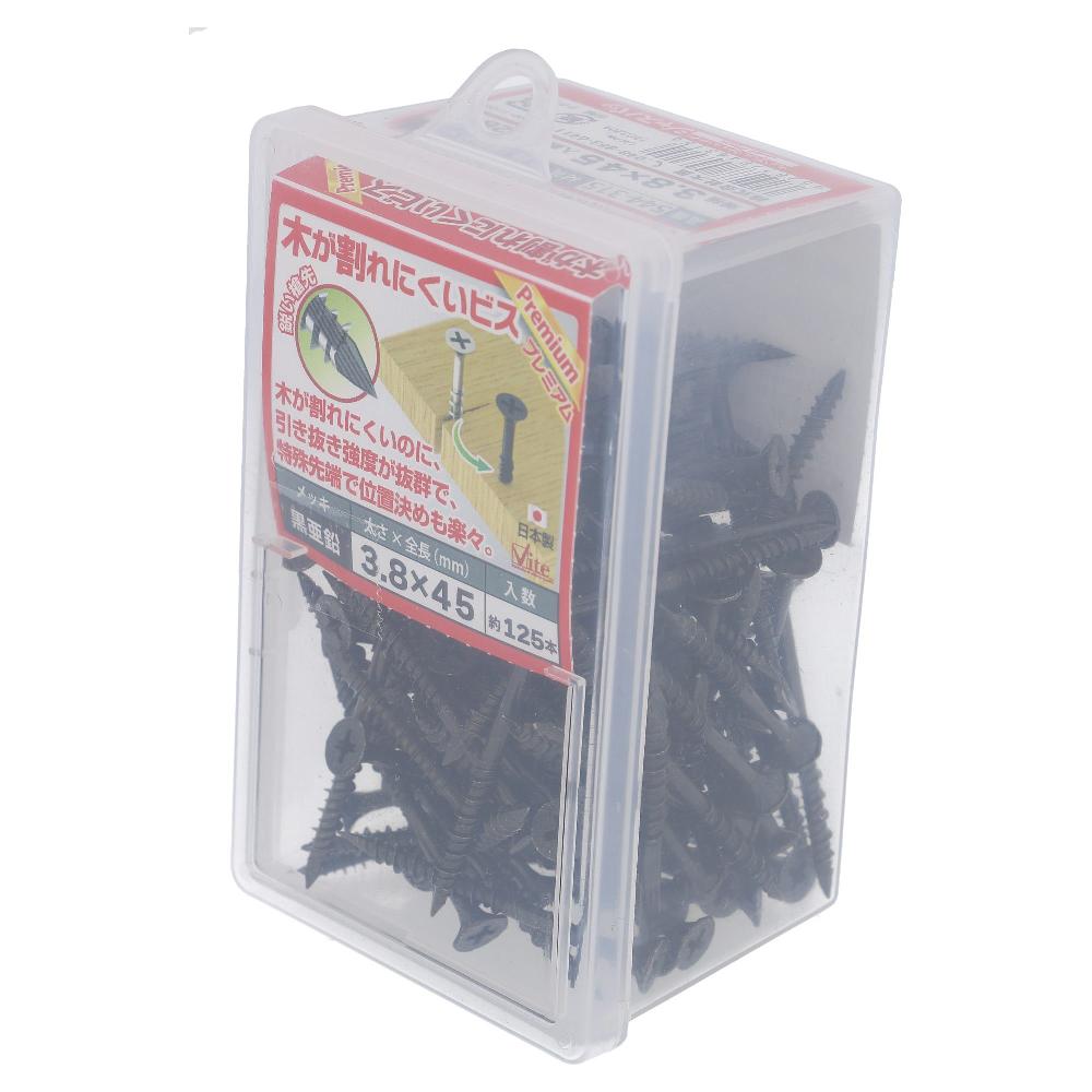 鉄/黒亜鉛メッキ 木が割れにくいビス プレミアム フレキ付 3.8X45 (125本入)