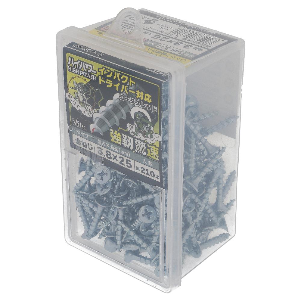 鉄/三価ユニクロ+WAX ハイパワーインパクトドライバー対応コーススレッド 全ねじ 3.8X25 (210本入)