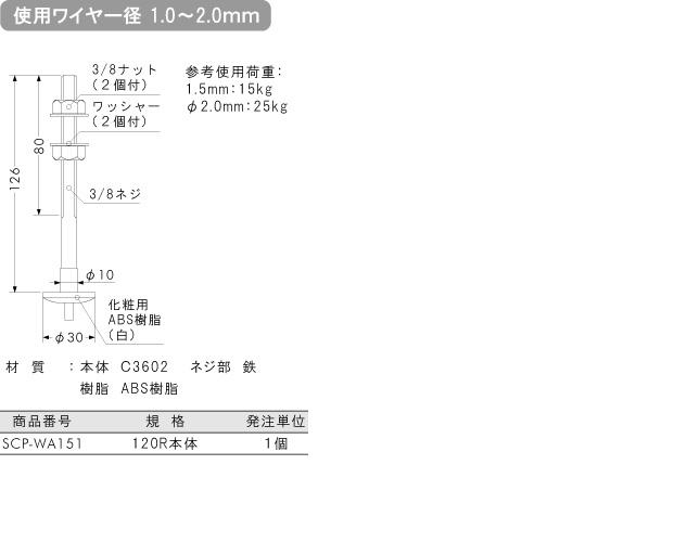 使用ワイヤー径1.0～2.0mm用金具 116R