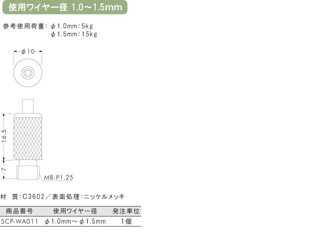 使用ワイヤー径1.0～1.5mm用金具 15R