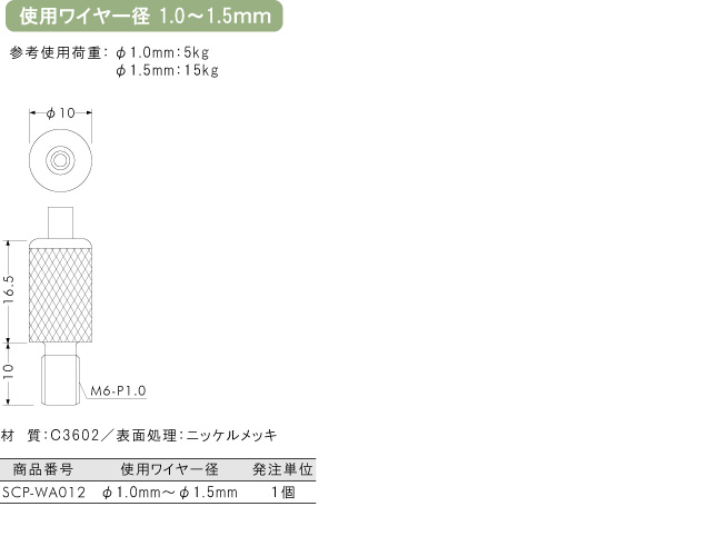 使用ワイヤー径1.0～1.5mm用金具 15R-01