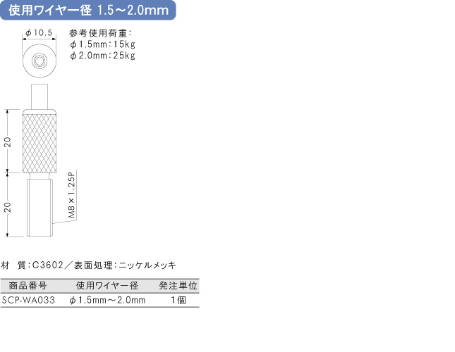 使用ワイヤー径1.5～2.0mm用金具 20R-L