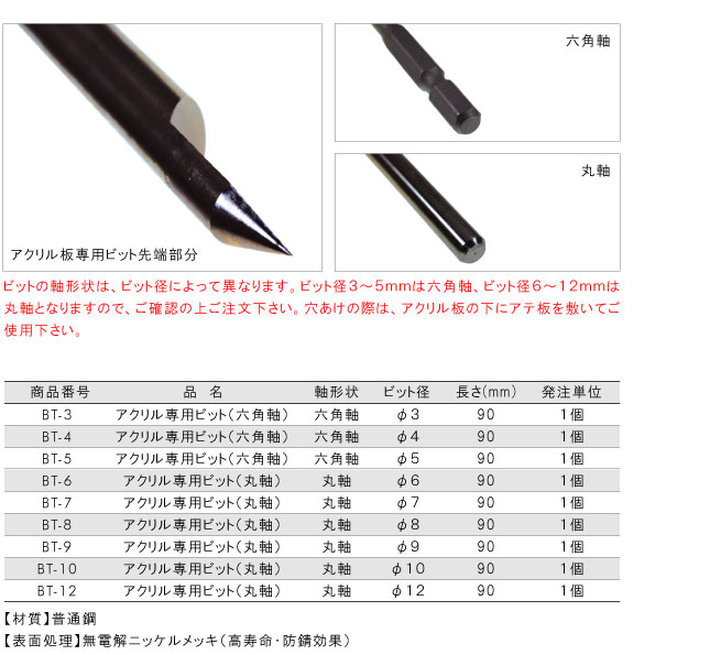 アクリル板専用ビット