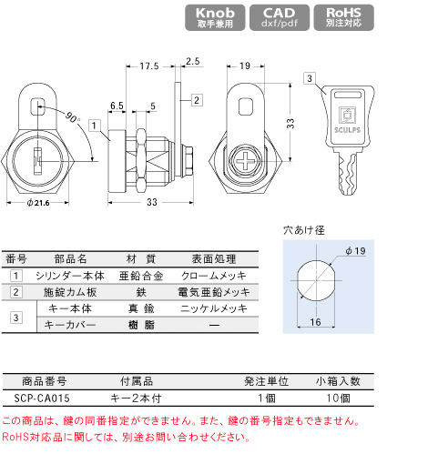 シリンダー錠 スリットロック