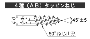 4種（AB）タッピンねじ。先端は尖っていて、ピッチは2種タッピンねじと同じ。